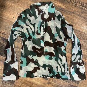 Agilitá Vintage Sheer Camo Blouse - Made in Italy - Size 44